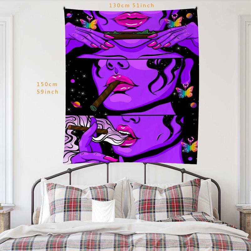 Mystery Smoking Woman Pattern Tapestry, 1 Count Wall Hanging Background Blanket, Large Aesthetic Tapestry, Bedroom Dormitory Accessories, Home Decor, Room Decor