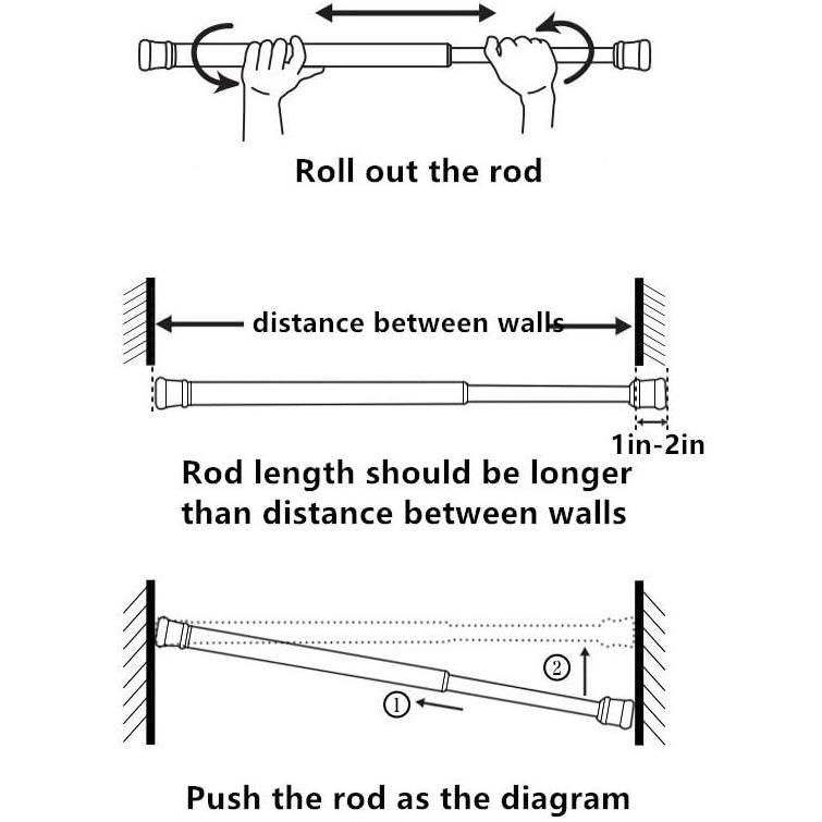 Tension Rods, 4 Pack 15.7-28 Inches Adjustable Spring Steel Cupboard Bars Tension Curtain Rod Shower Rod Extendable Width