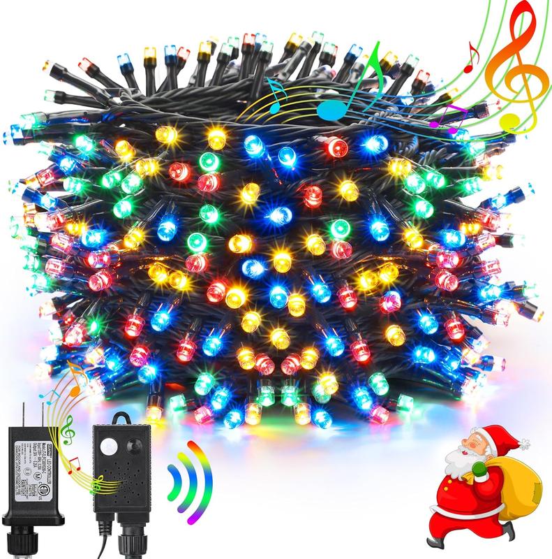 Led Christmas Lights Outdoor, 131FT 350 LED Indoor String Lights with Music, Motion Sensor Multicolor Christmas Tree Light - Holiday Decorative Lights for Yard Bedroom Home Party Xmas Decor