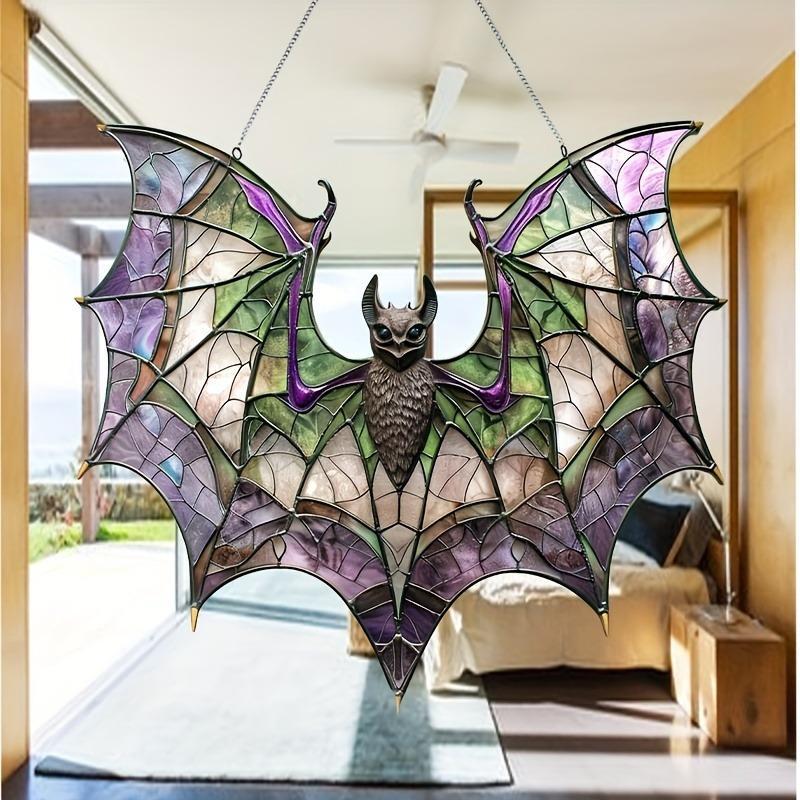 Bat Design Hanging Decor, 1 Count Stained Glass Window Decoration, Home Decor, Hanging Decor for Wall and Garland Decoration