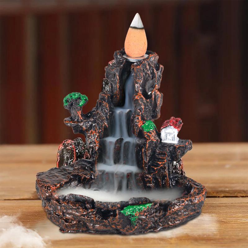 Resin Incense Waterfall Burner Backflow Smoke Censer Holder + 60 100 Cones