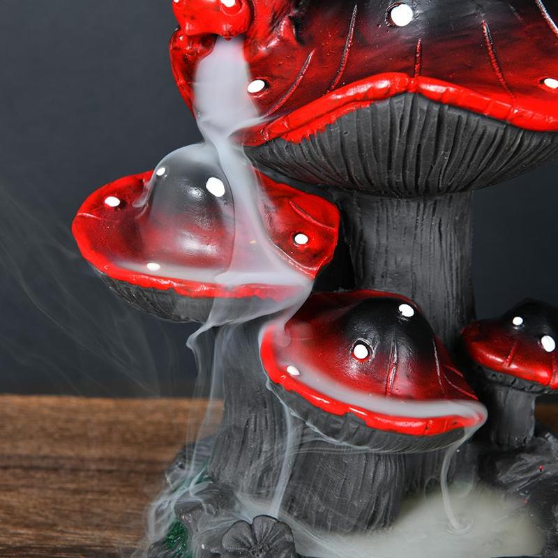 Mushroom Design Incense Burner, 1 Count Resin Incense Holder with Backflow Incense Cone, Desktop Decoration for Home Living Room Bedroom