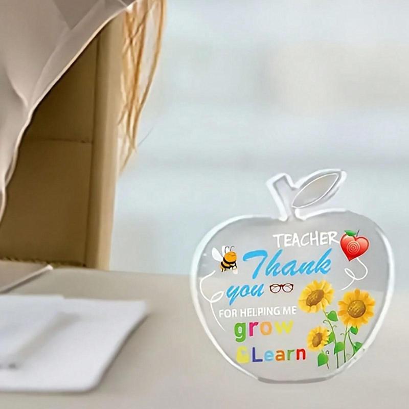 Apple Shaped Teacher Appreciation Sign, 1 Count Letter & Sunflower Pattern Creative Acrylic Plaque, Teacher Thank You Gift, Home Decor for Living Room Bedroom