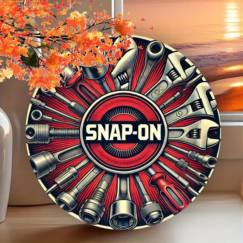 Vintage Wrench & Spanner Pattern Wooden Sign, 1 Count Creative Round Wooden Hanging Sign, Wall Decor for Home Bar Party