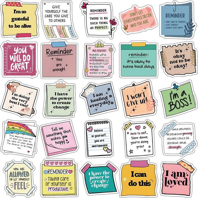 Cartoon Self-esteem Motivational Sticker, 50pcs set Inspirational  Phrase Sticker, Decorative Sticker for Gift Greeting Card Water Bottle Laptop Phone