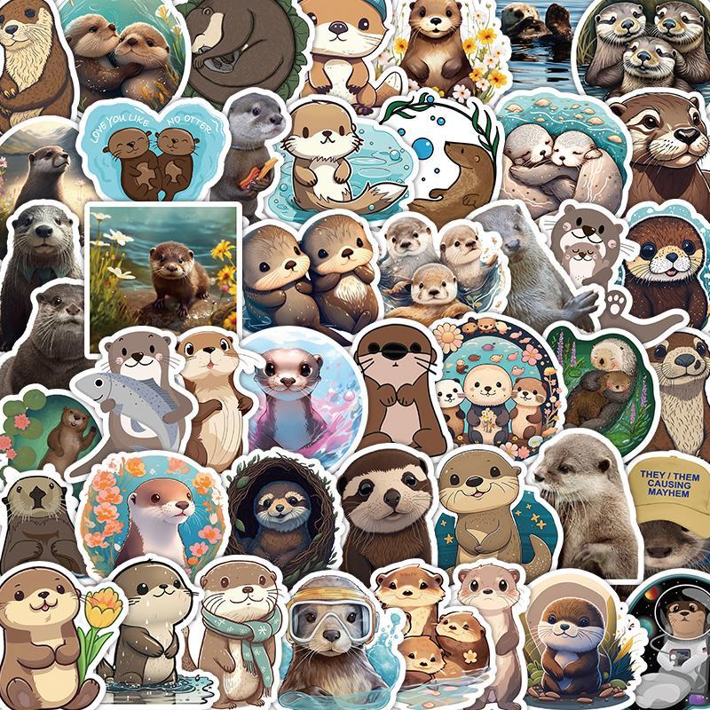 Cute Otter Pattern Sticker, 53pcs pack Self Adhesive Decorative Stickers, DIY Decals for Water Bottle, Laptop, Phone, Scrapbooking, Journal Making