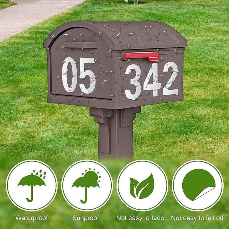 Waterproof Mailbox Number Sticker, 2 Sets Reflective Mailbox Number for Outside, Self Adhesive Vinyl Number for Mailbox, Door, Garbage Bins, Address Number