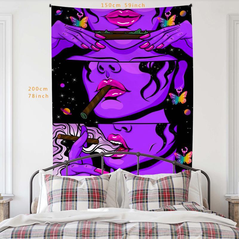 Mystery Smoking Woman Pattern Tapestry, 1 Count Wall Hanging Background Blanket, Large Aesthetic Tapestry, Bedroom Dormitory Accessories, Home Decor, Room Decor