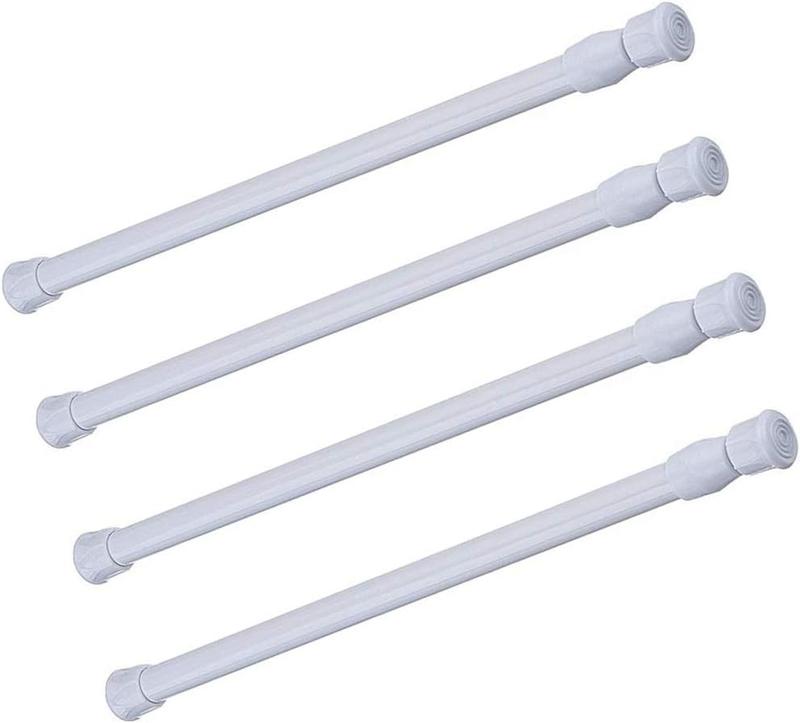 Tension Rods, 4 Pack 15.7-28 Inches Adjustable Spring Steel Cupboard Bars Tension Curtain Rod Shower Rod Extendable Width