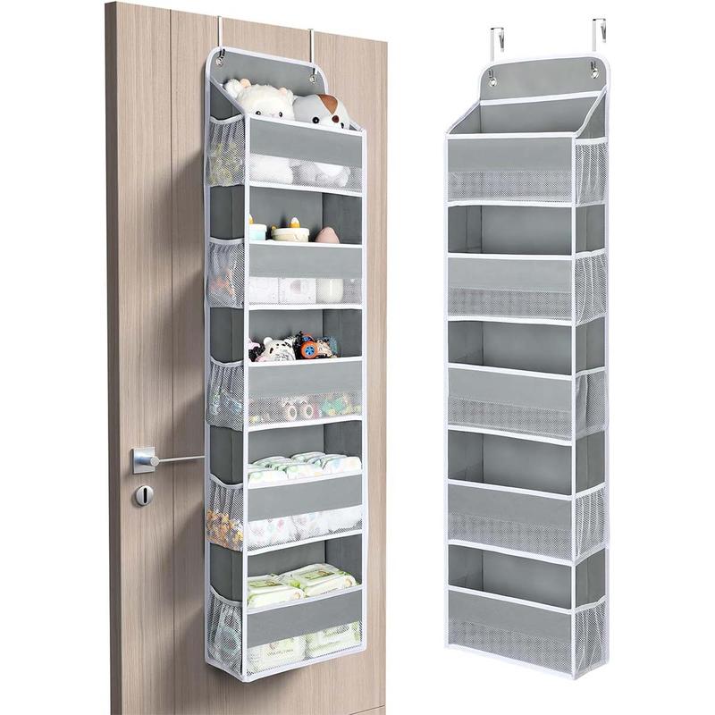 Over the Door Organizer with 5 Storage Boxes 10 Side Pockets, Holds 44 Pounds, Bedroom Non-Tilt Closet Organizer, Baby Organizer