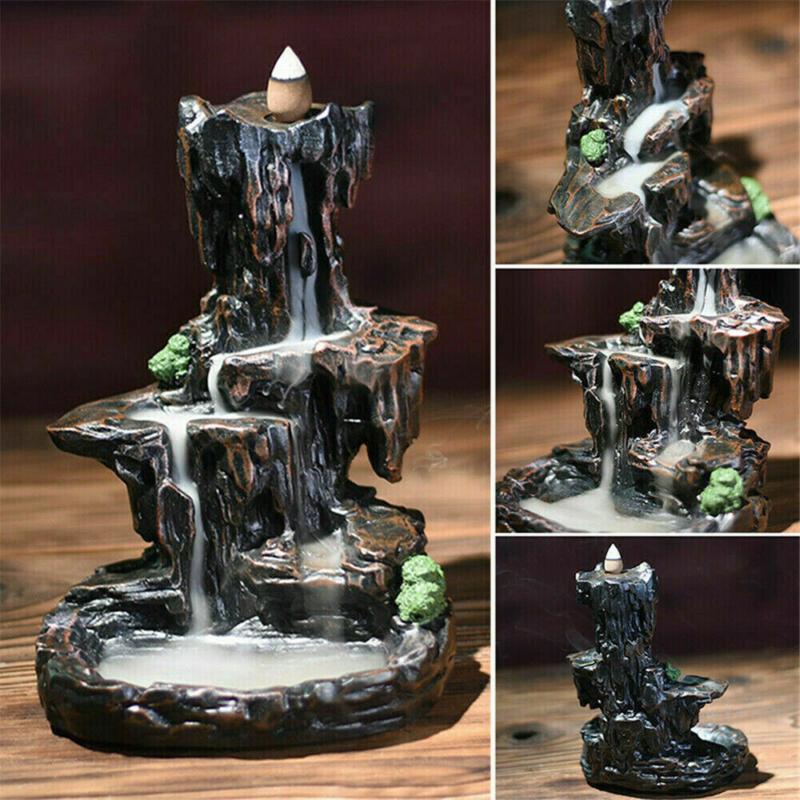 Resin Incense Waterfall Burner Backflow Smoke Censer Holder + 60 100 Cones