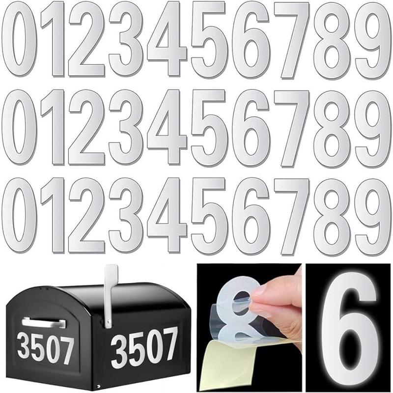 Waterproof Mailbox Number Sticker, 2 Sets Reflective Mailbox Number for Outside, Self Adhesive Vinyl Number for Mailbox, Door, Garbage Bins, Address Number