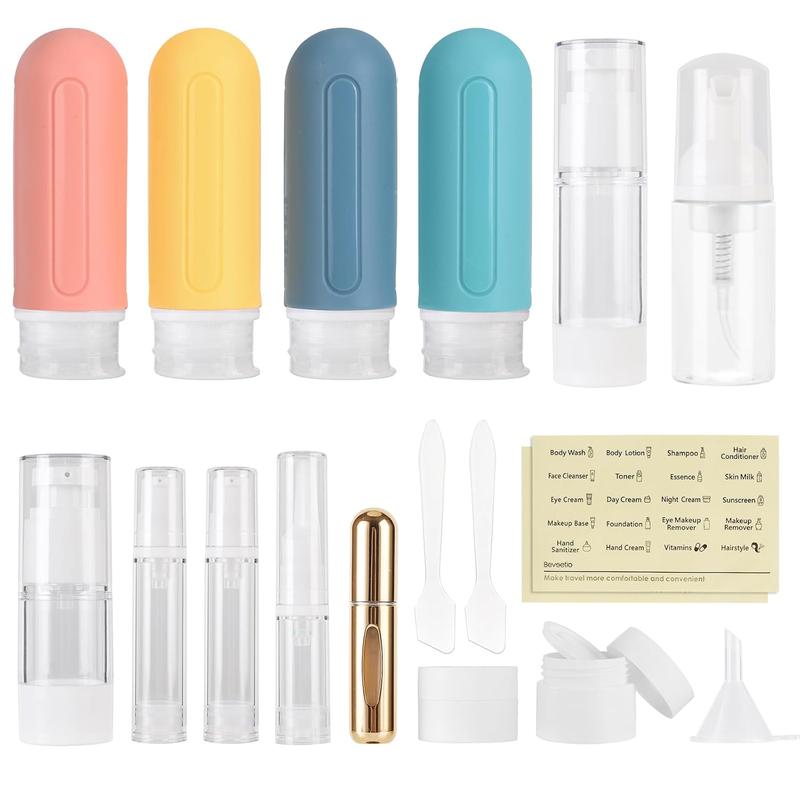 19 Pack Travel Bottles TSA Approved, 3OZ Leakproof Silicone Refillable Travel Size Containers for Toiletries, BPA Free Travel Accessories Tubes Cosmetic Shampoo Lotion Soap