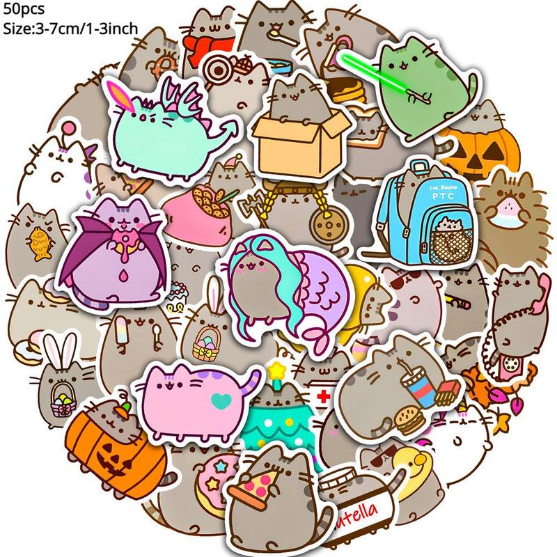 50pcs Cute Cartoon Cat Series Sticker, Waterproof Self-adhesive Decorative Stickers, Creative Home Decoration Stickers For DIY Water Bottles & Laptops, for Room Decor, Fall & Winter Gift