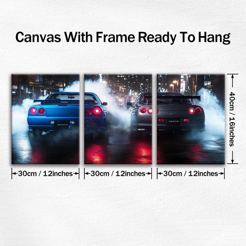 Car Pattern Canvas Painting with Frame, 3 Counts set Modern Wall Art, Wall Decor for Home Study Room Living Room Bedroom Office