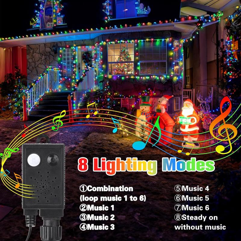 Led Christmas Lights Outdoor, 131FT 350 LED Indoor String Lights with Music, Motion Sensor Multicolor Christmas Tree Light - Holiday Decorative Lights for Yard Bedroom Home Party Xmas Decor