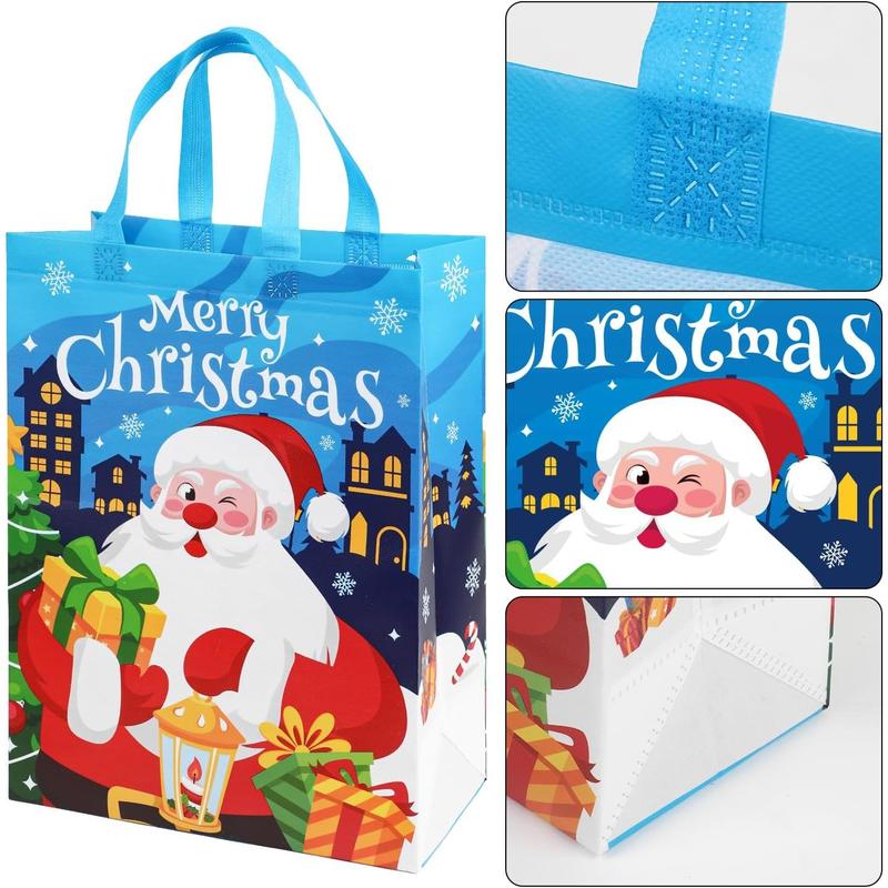 12 Pack Large Christmas Tote Bags with Handles, Reusable Gift Bag Non-Woven Grocery Shopping Totes for Holiday Xmas Party Supplies