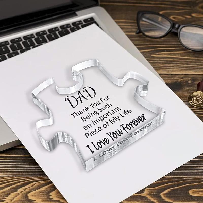 Gifts for Dad from Daughter Son, Fathers Day Birthday Gifts for Dad Engraved Puzzle Acrylic Plaque 5.9 x 4.7 Inch, Dad Gifts Puzzle Piece Sign, Christmas Gifts for Dad