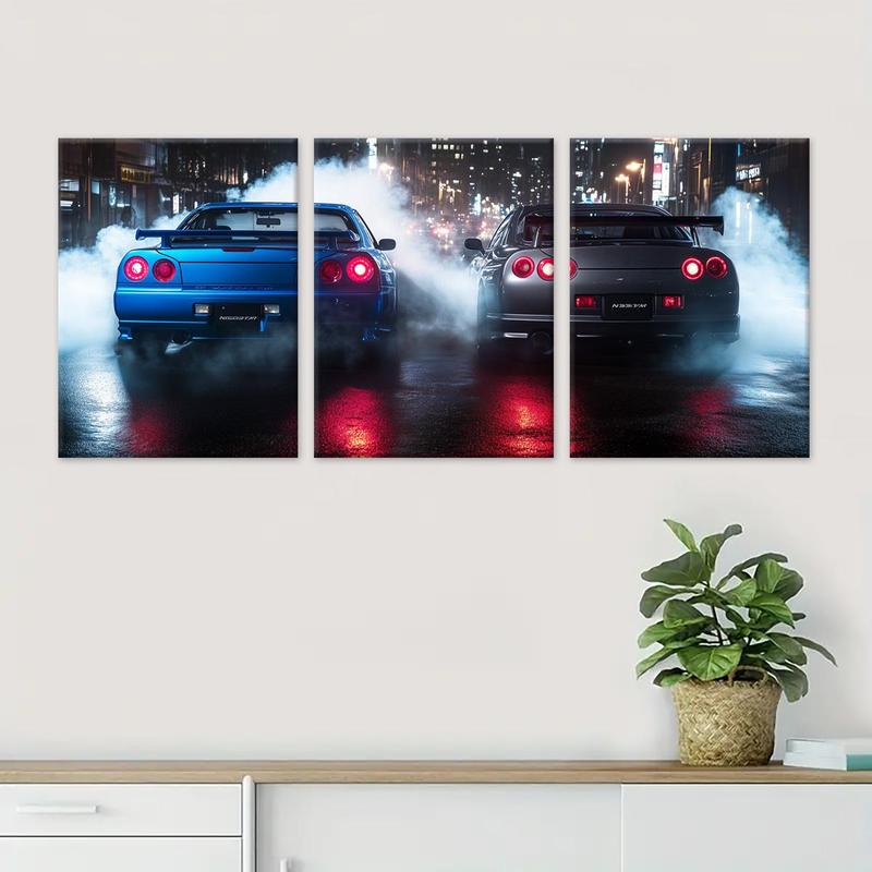 Car Pattern Canvas Painting with Frame, 3 Counts set Modern Wall Art, Wall Decor for Home Study Room Living Room Bedroom Office