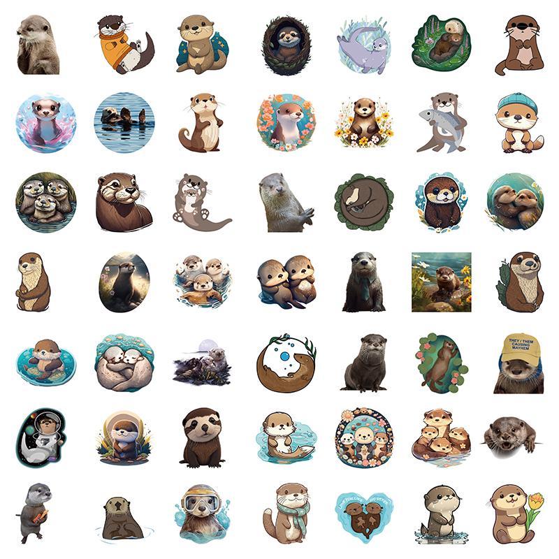 Cute Otter Pattern Sticker, 53pcs pack Self Adhesive Decorative Stickers, DIY Decals for Water Bottle, Laptop, Phone, Scrapbooking, Journal Making