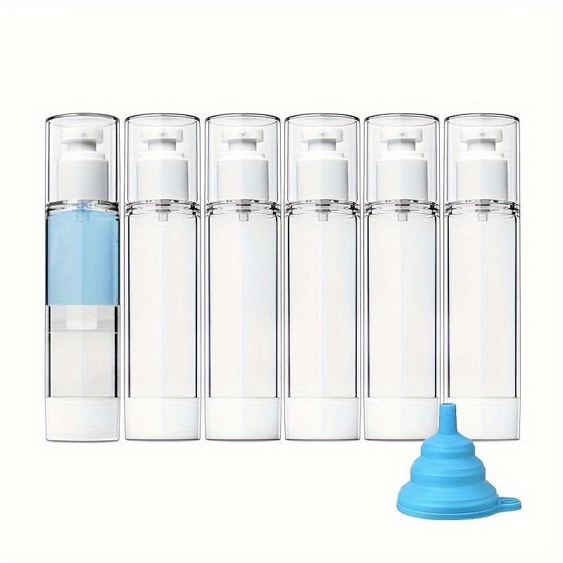 Clear Airless Pump Bottle, 6pcs 3.4oz 100ml Travel Pump Bottle, Refillable Cosmetic Container, Cosmetic Dispenser with Collapsible Funnel for Foundation, Lotion, Shampoo