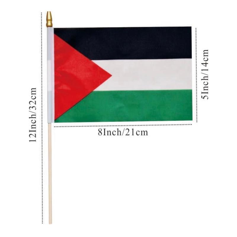 12 Pack Small 5X8 Inches Palestine Flags on Wood Stick, Water proof, Polyester