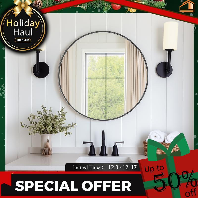 Sweet Furniture Plus Round Wall Mirror 20 24 30 Inch, Bathroom Mirrors for Over Sink, Circle Mirror for Bathroom, Entryway, Bedroom, Vanity for Christmas Gifts