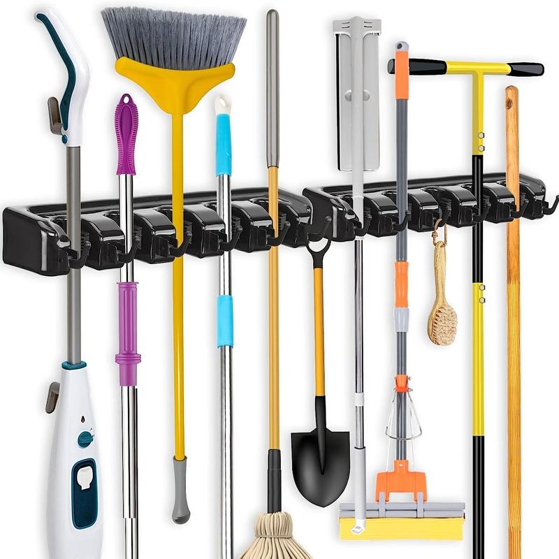 5 Grid Broom & Mop Hanging Hook, 1 Count Wall Mounted Gardening Tool Storage Rack, Home Organizer For Bathroom Balcony Laundry Room Garage Garden, Summer Gift