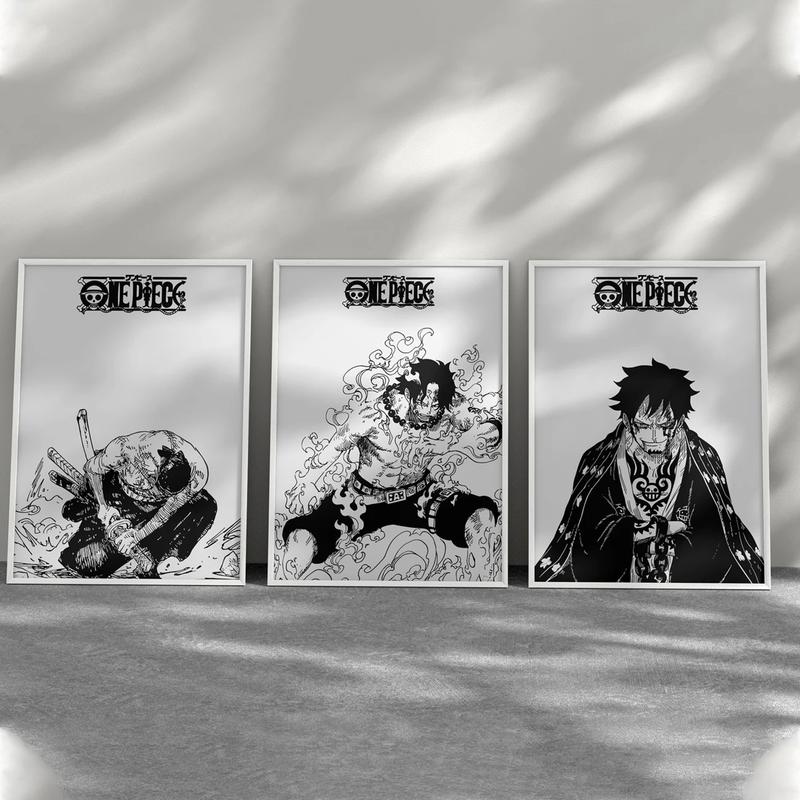 Anime Posters, One Piece Poster, Monkey D Luffy Poster, Roronoa Zoro Art, Portgas D Ace, One Piece Manga Gallery Iconic Characters of Manga Masterpiece Wall Art Poster Minimalist Room Decor