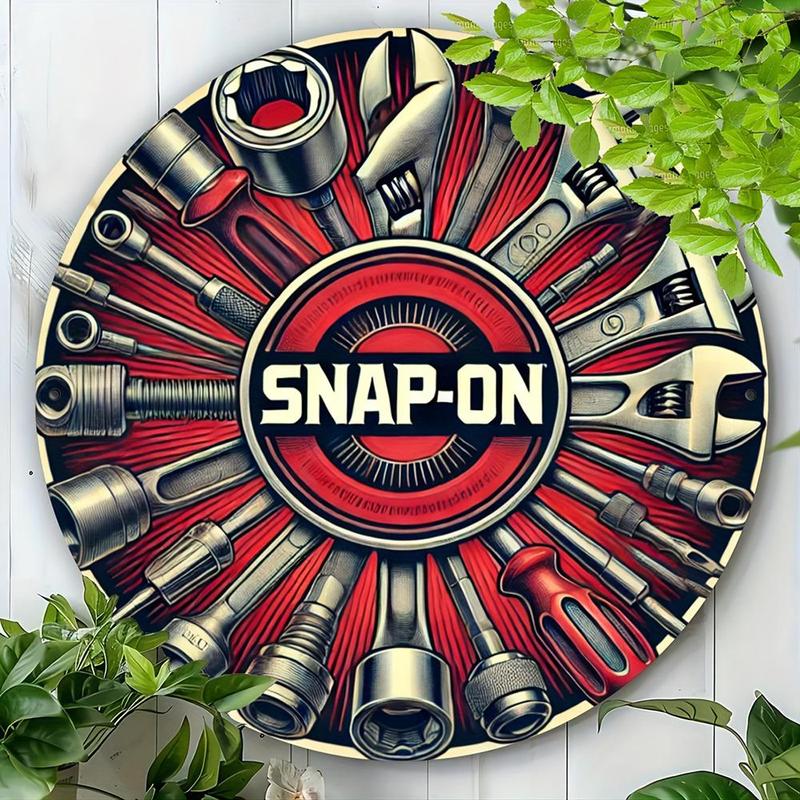 Vintage Wrench & Spanner Pattern Wooden Sign, 1 Count Creative Round Wooden Hanging Sign, Wall Decor for Home Bar Party