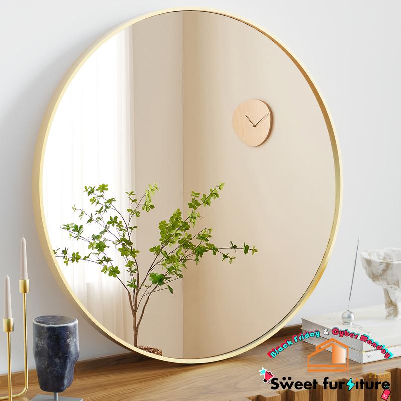 Sweet Furniture Plus Round Wall Mirror 20 24 30 Inch, Bathroom Mirrors for Over Sink, Circle Mirror for Bathroom, Entryway, Bedroom, Vanity for Christmas Gifts