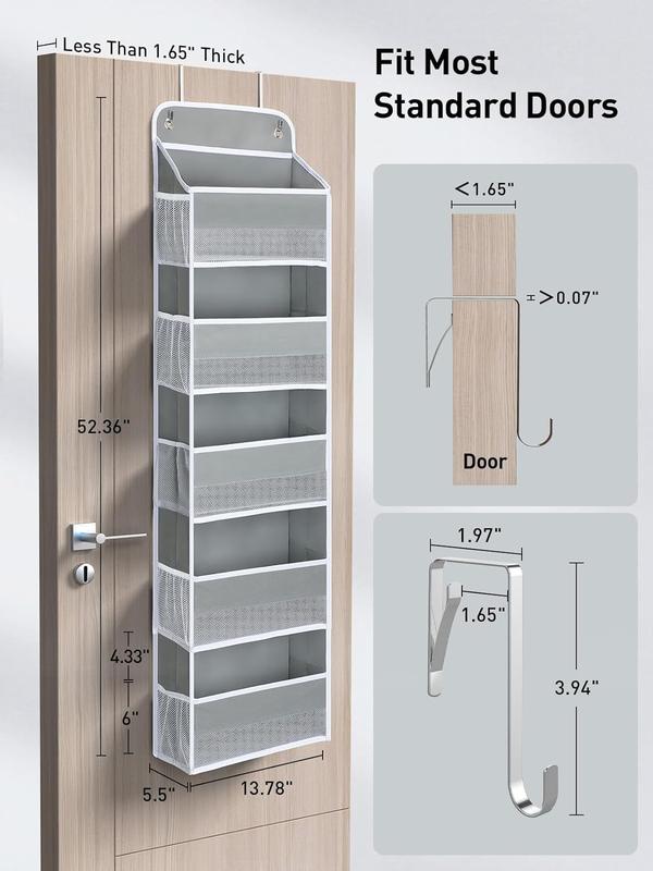 Over the Door Organizer with 5 Storage Boxes 10 Side Pockets, Holds 44 Pounds, Bedroom Non-Tilt Closet Organizer, Baby Organizer