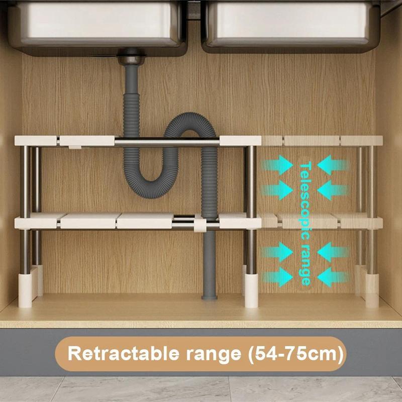 Stackable Storage Rack, 1 Count Expandable Wardrobe Partition Rack, Closet Sorting Shelf, Telescopic Sink Holder, Wardrobe Clothing Organizer