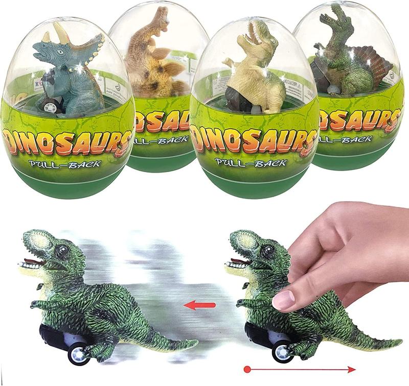 4 Pack Jumbo Dinosour Eggs with Dinosaur Pull Back Cars Dinos Vehicles Toys Inside for Kids Toddlers Boys Girls Christmas Party Favors Goodie Bag Christmas Stocking Stuffers