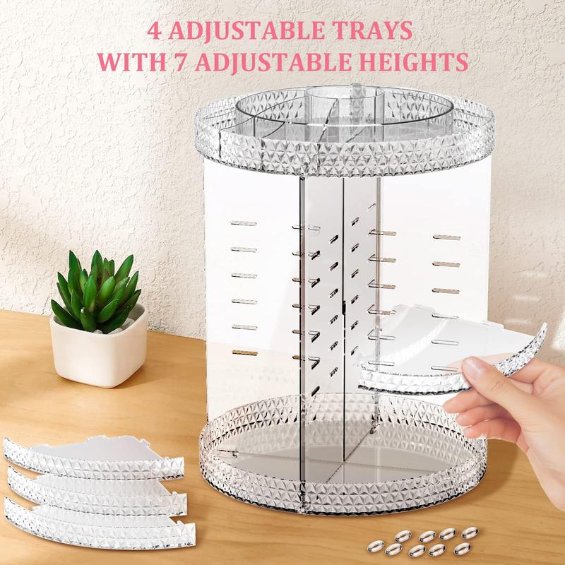 360 Rotating Makeup Organizers Countertop 7 Adjustable Layers Cosmetic Organizers Acrylic Makeup Organizers with 3 Layer Diamond Patterns Stand for Vanity and Bathroom Racks Smooth