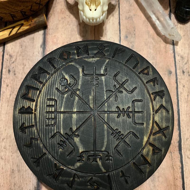 Vegvisir Rune Box w  Runes (Ebony) Norse Pagan Viking Heathen Viking Compass Elder Futhark Nordic Odin Thor