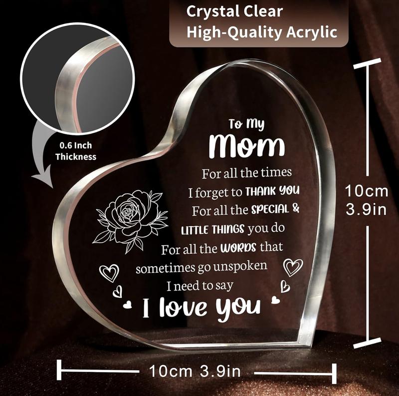 Gifts To My Mom, Mother's Day Gifts Heart Acrylic, Birthday Gifts, I Love You Mom from Son Daughter Decor Ornaments