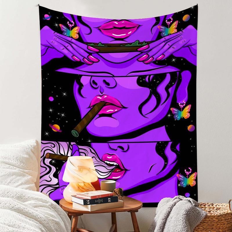 Mystery Smoking Woman Pattern Tapestry, 1 Count Wall Hanging Background Blanket, Large Aesthetic Tapestry, Bedroom Dormitory Accessories, Home Decor, Room Decor