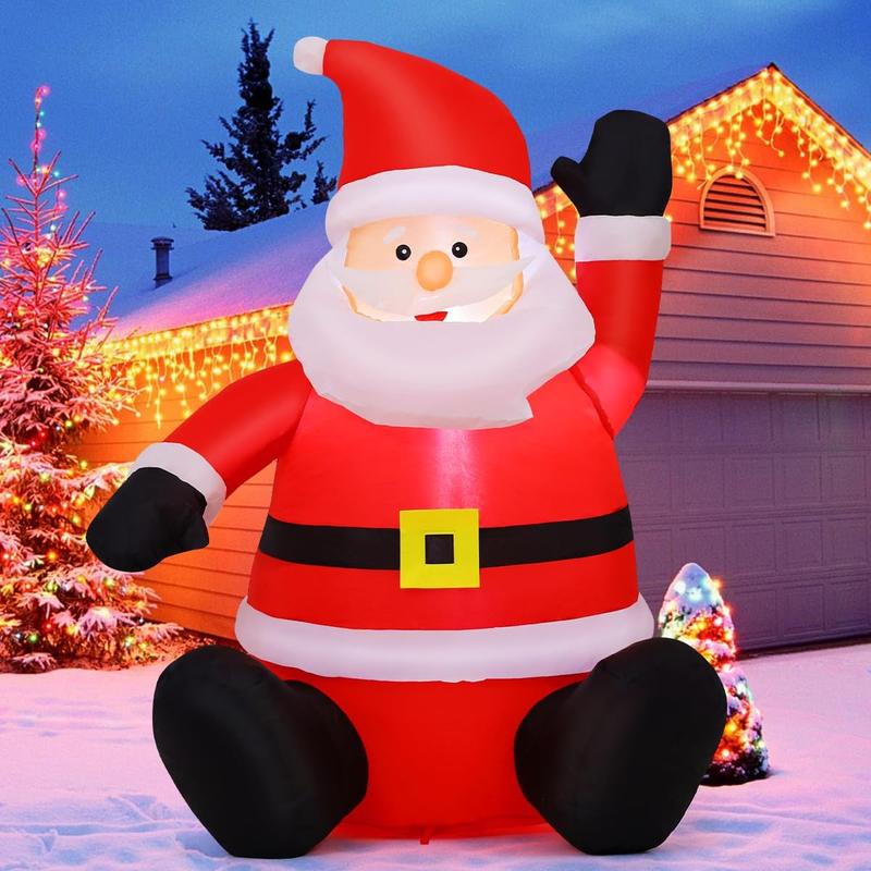 Christmas Santa Claus with Built-in LED Light, Light up Santa Sitting Raising Hand Outdoor Christmas Decoration, Blow UP Yard Decoration Ornaments