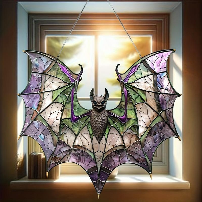 Bat Design Hanging Decor, 1 Count Stained Glass Window Decoration, Home Decor, Hanging Decor for Wall and Garland Decoration