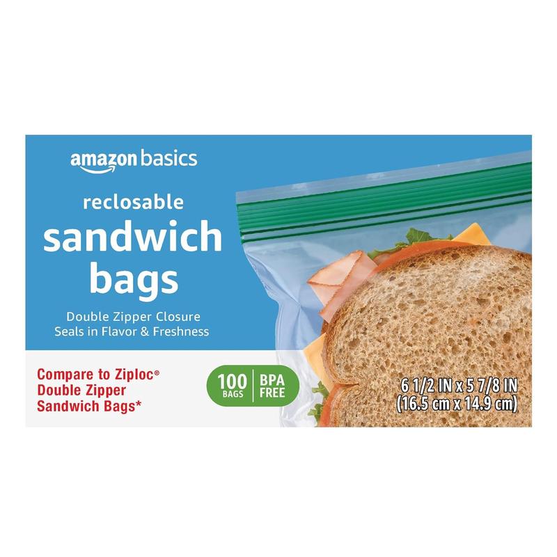 Reclosable Sandwich Double Zipper Storage Bags, 100 Count, Pack of 1