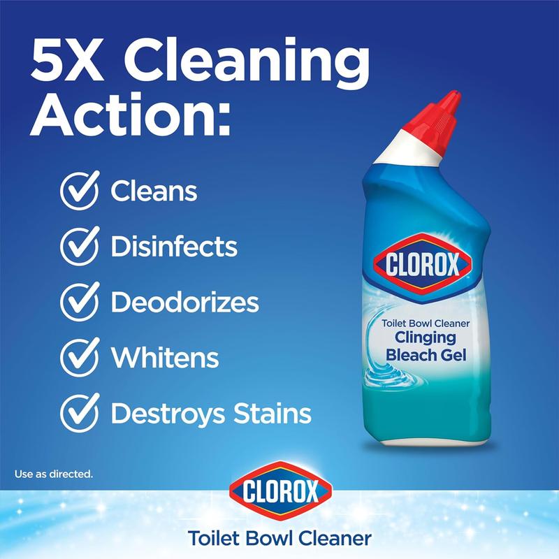 Clorox Toilet Bowl Cleaner, Clinging Bleach Gel, Ocean Mist - 24 oz, Pack of 2