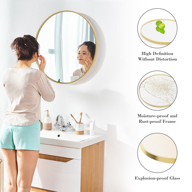 Sweet Furniture Plus Round Wall Mirror 20 24 30 Inch, Bathroom Mirrors for Over Sink, Circle Mirror for Bathroom, Entryway, Bedroom, Vanity for Christmas Gifts