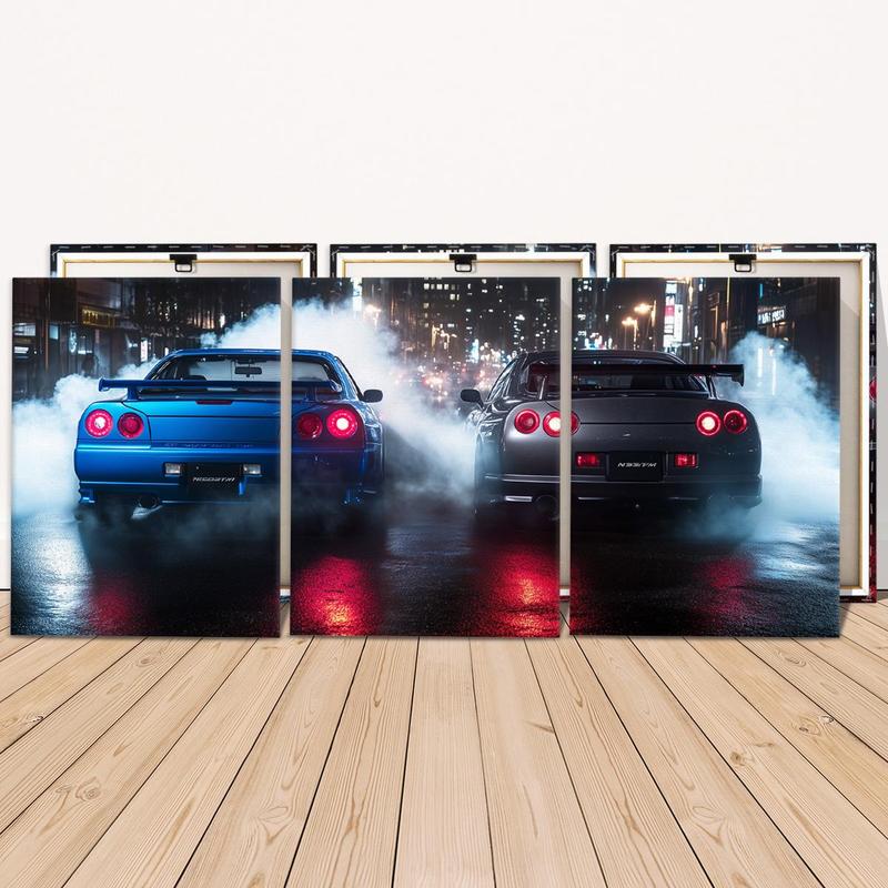 Car Pattern Canvas Painting with Frame, 3 Counts set Modern Wall Art, Wall Decor for Home Study Room Living Room Bedroom Office