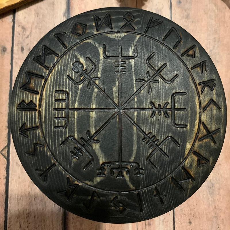 Vegvisir Rune Box w  Runes (Ebony) Norse Pagan Viking Heathen Viking Compass Elder Futhark Nordic Odin Thor