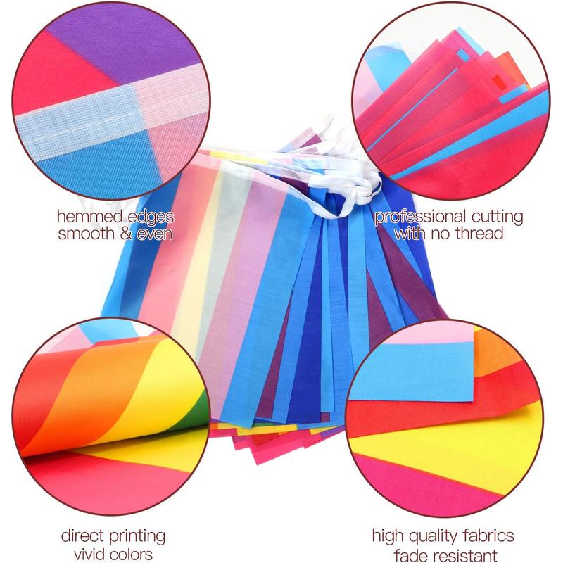 32pcs Assorted Rainbow String Flags - 4 Mixed Pennant Banners with LGBT, Pansexuality, Bisexuality, and Transgender - 32 Flags 26 Feet Christmas Decor Decoration Geometric