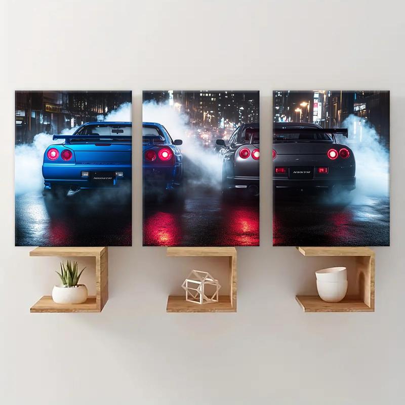 Car Pattern Canvas Painting with Frame, 3 Counts set Modern Wall Art, Wall Decor for Home Study Room Living Room Bedroom Office