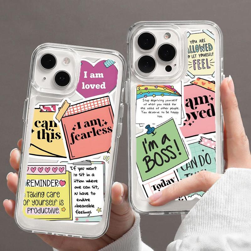 Cartoon Self-esteem Motivational Sticker, 50pcs set Inspirational  Phrase Sticker, Decorative Sticker for Gift Greeting Card Water Bottle Laptop Phone