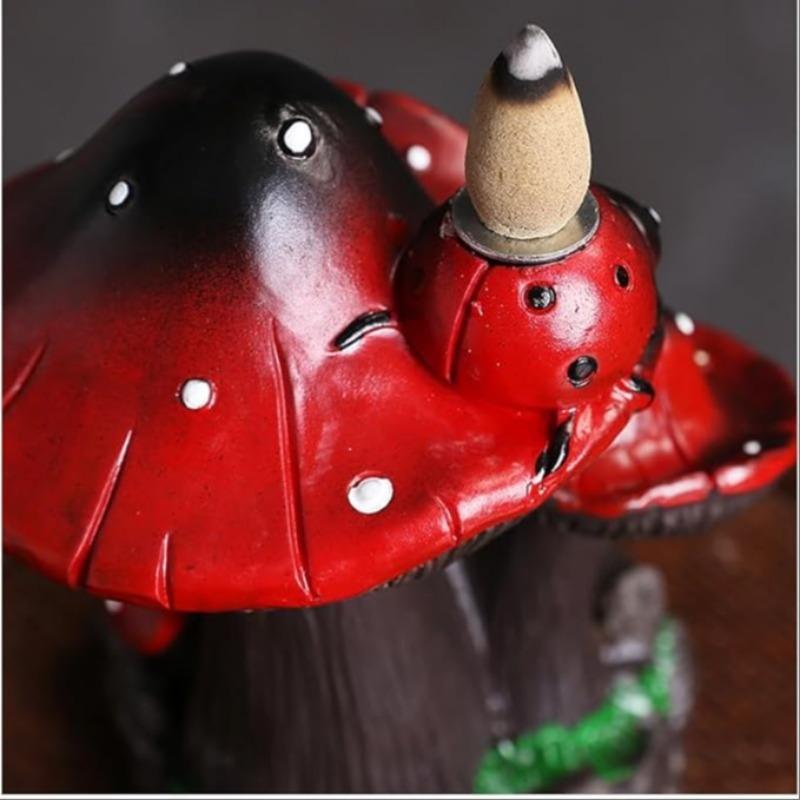 Mushroom Design Incense Burner, 1 Count Resin Incense Holder with Backflow Incense Cone, Desktop Decoration for Home Living Room Bedroom