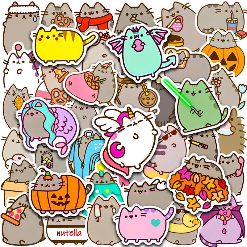 50pcs Cute Cartoon Cat Series Sticker, Waterproof Self-adhesive Decorative Stickers, Creative Home Decoration Stickers For DIY Water Bottles & Laptops, for Room Decor, Fall & Winter Gift